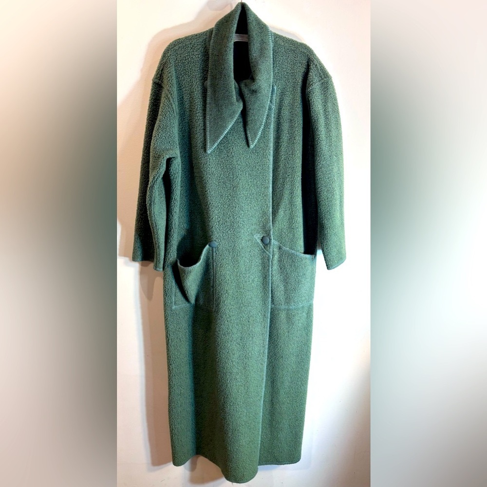 LINDA LUNDSTROM Sz 2L Green Sherpa Peak Lapel Double Breast Full Length Coat